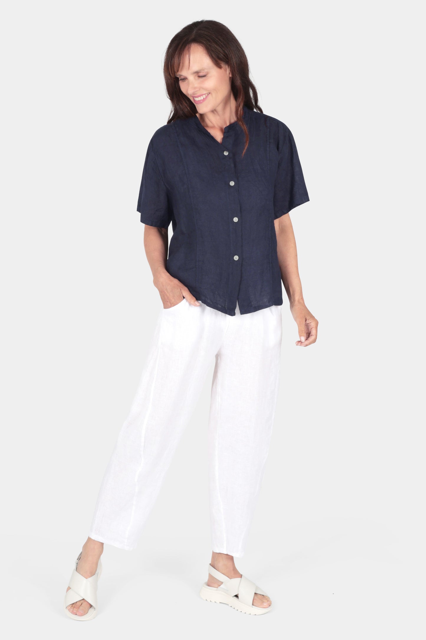 Band Collar Linen Shirt