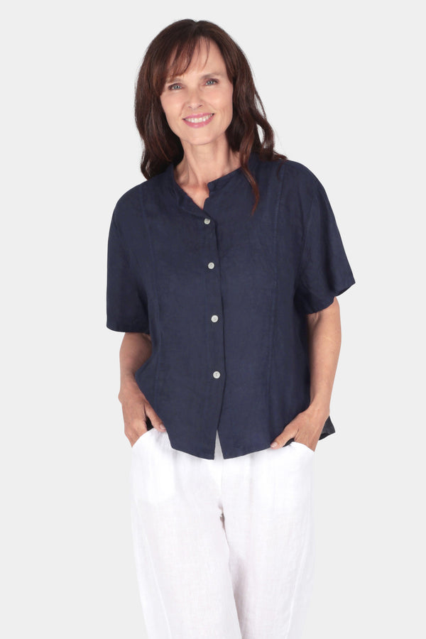 Band Collar Linen Shirt