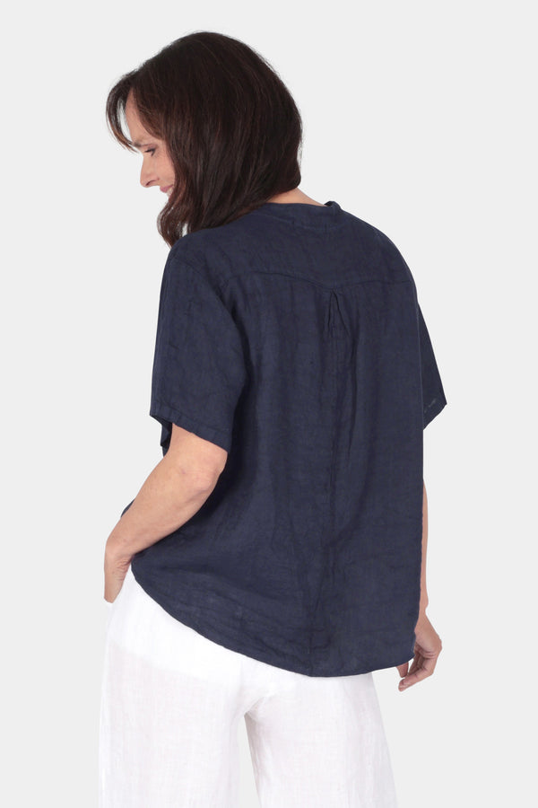 Band Collar Linen Shirt