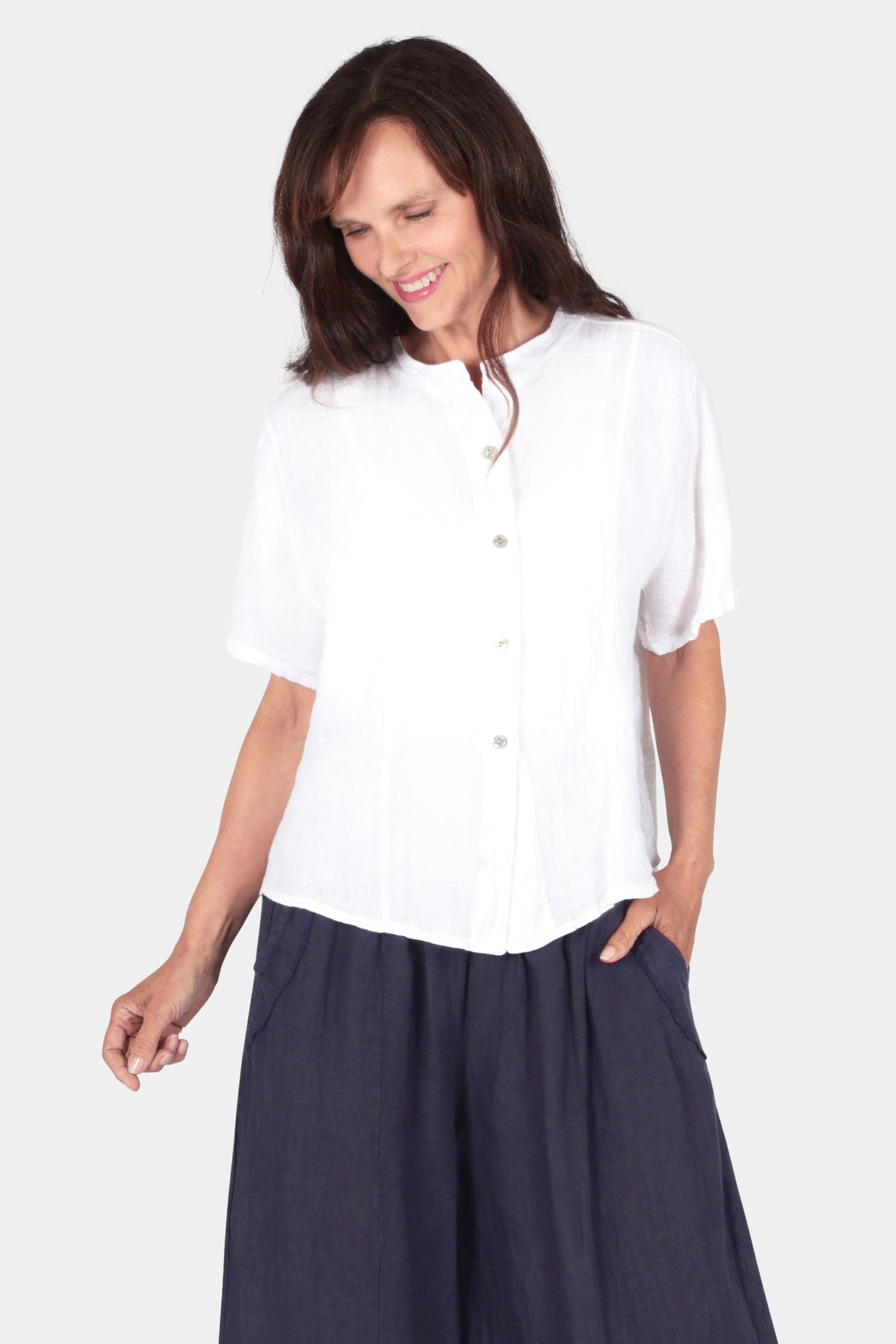 Band Collar Linen Shirt