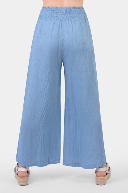 Shirred Waist Linen Trouser