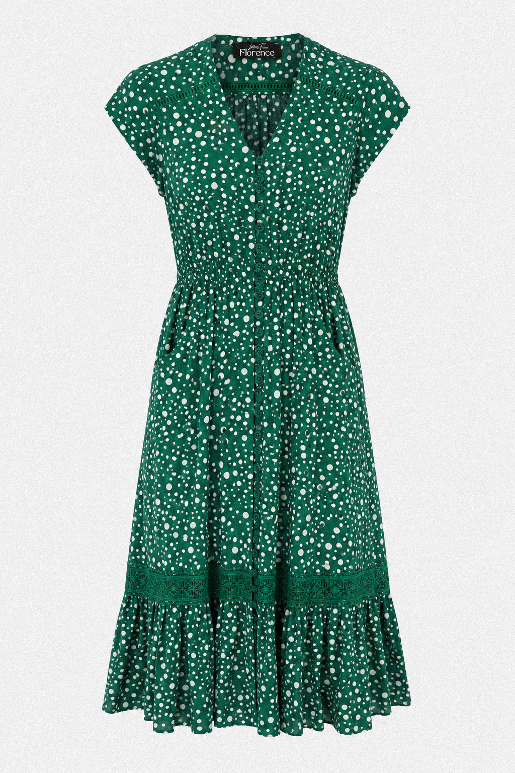 Lace Trim Button Front Midi Dress