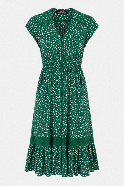 Lace Trim Button Front Midi Dress
