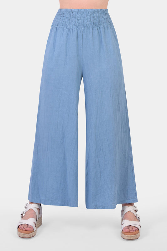 Shirred Waist Linen Trouser