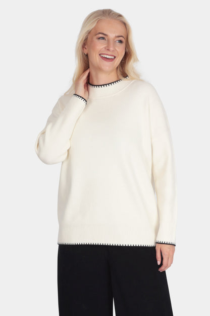 Contrast Trim High Neck Jumper