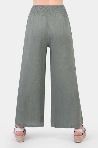 Shirred Waist Linen Trouser