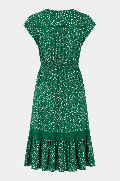 Lace Trim Button Front Midi Dress
