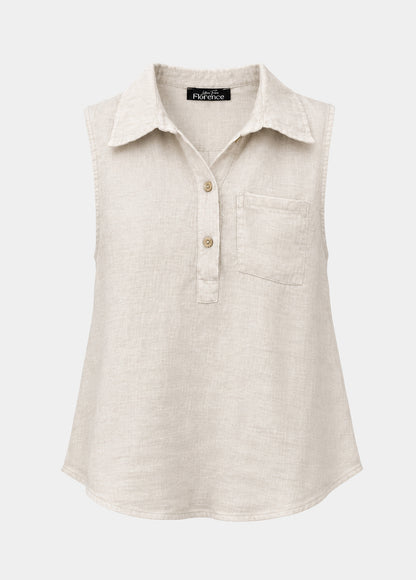 Linen Sleeveless Collar Top