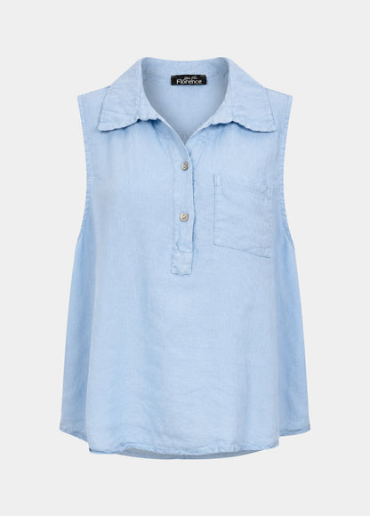 Linen Sleeveless Collar Top