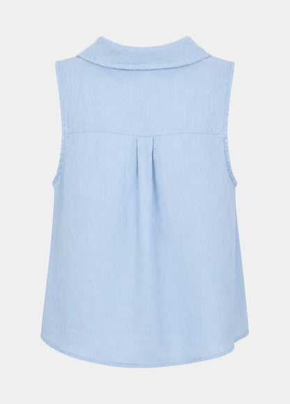 Linen Sleeveless Collar Top