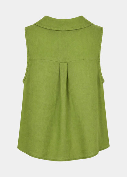 Linen Sleeveless Collar Top