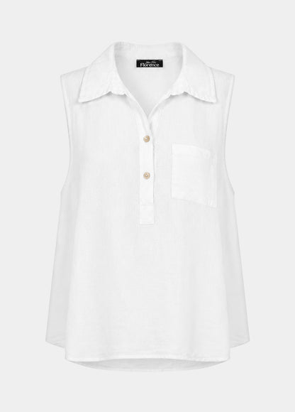 Linen Sleeveless Collar Top