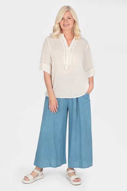 Tassel Neck Silk Blend Blouse
