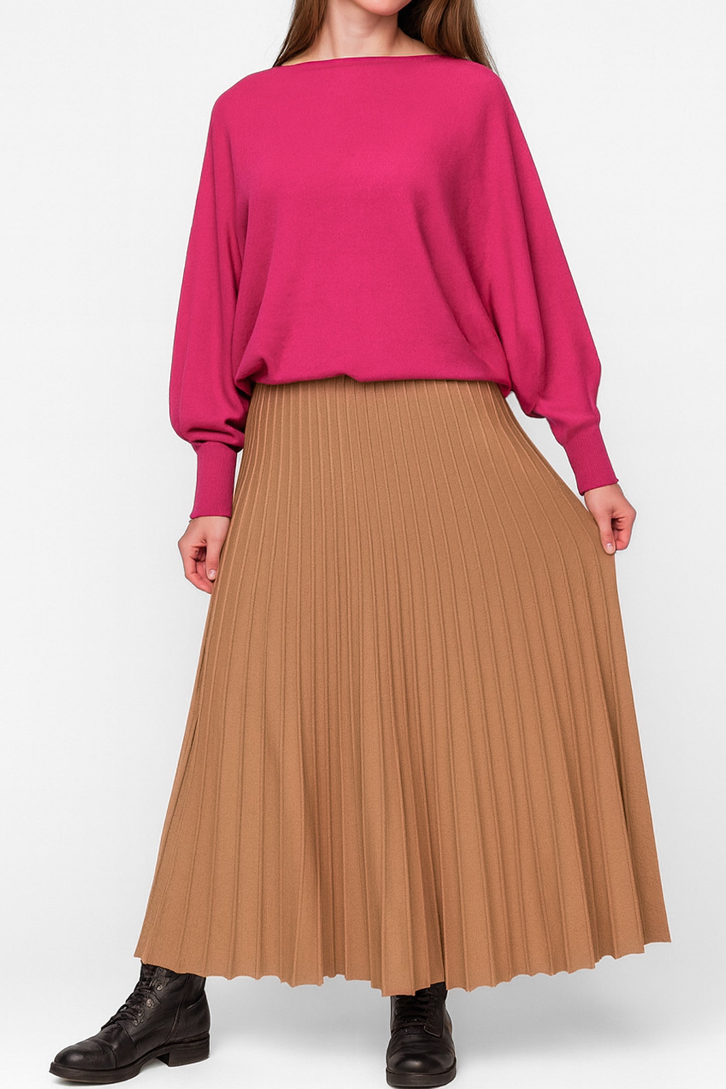 Soft Knit Pleated Midi Skirt