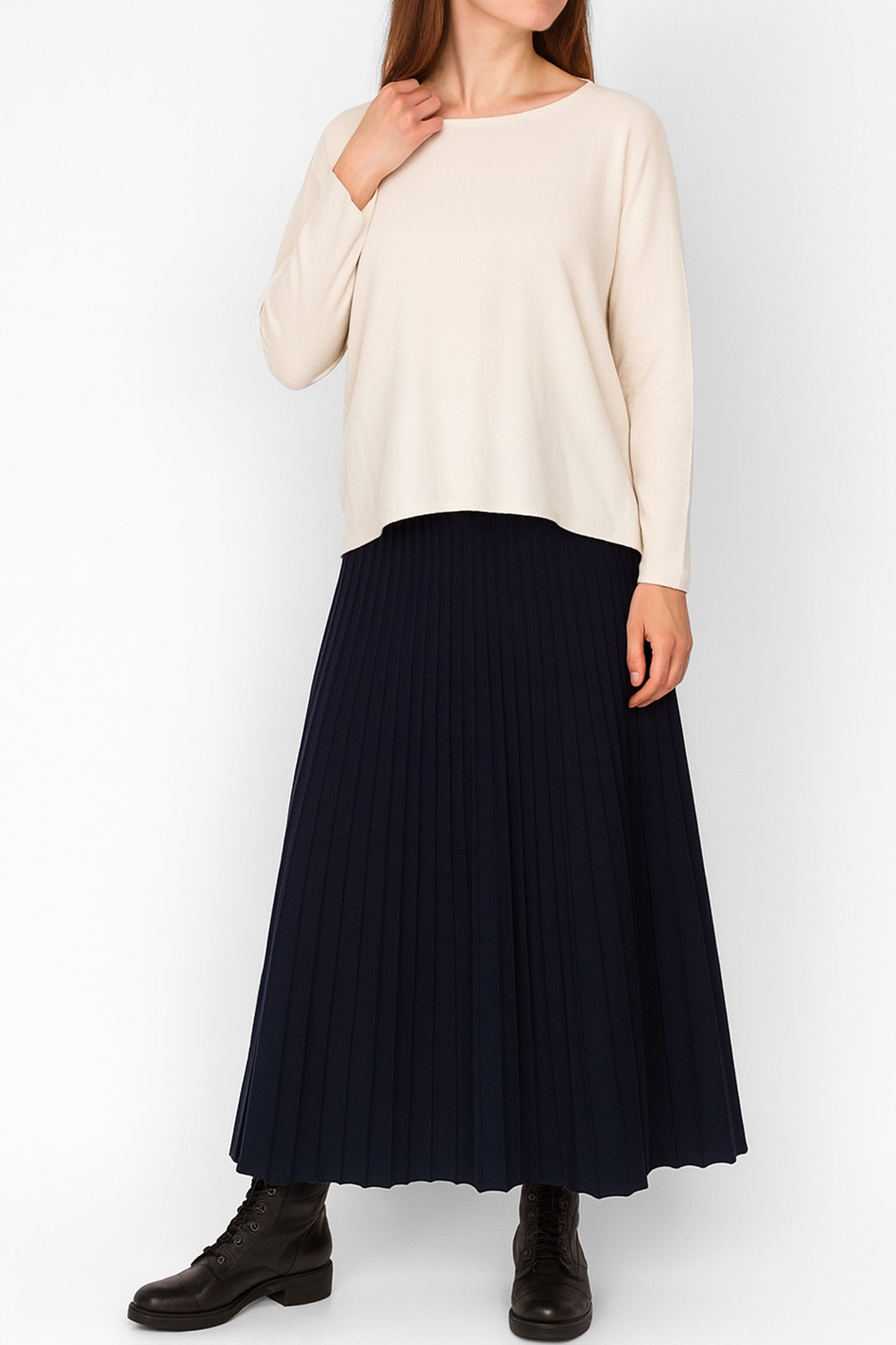 Soft Knit Pleated Midi Skirt