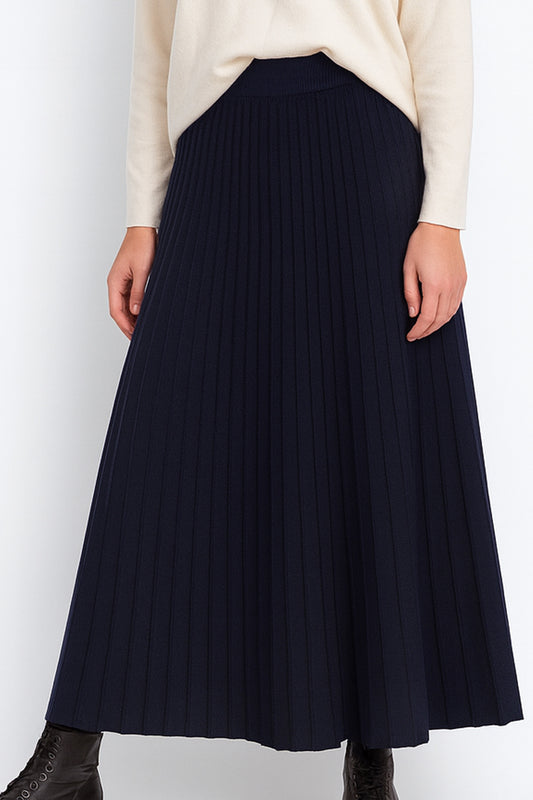 Soft Knit Pleated Midi Skirt