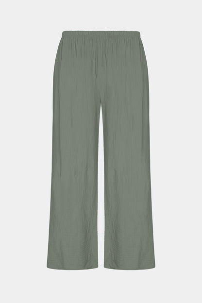 Straight Leg Textured Cotton Trousers