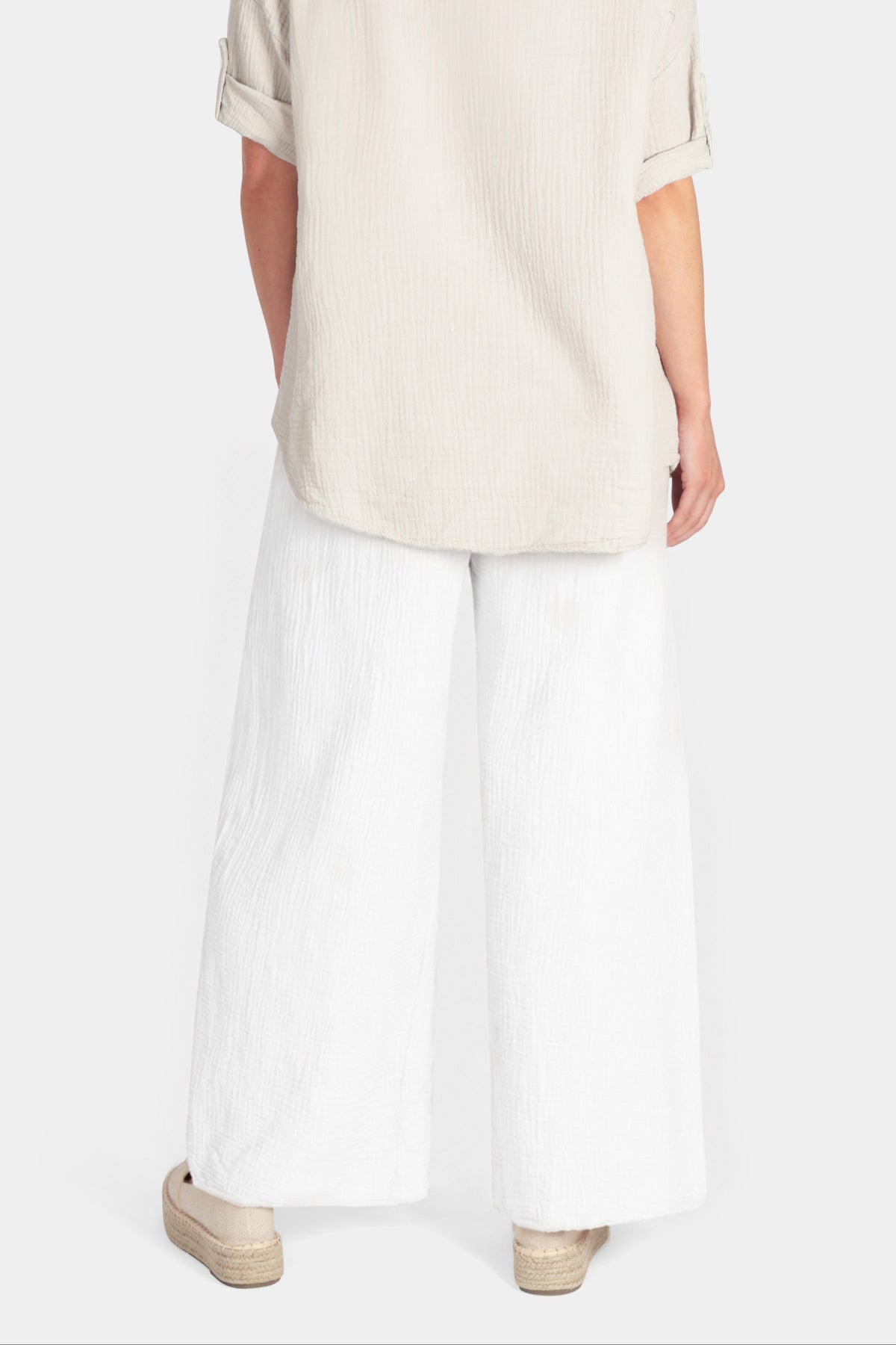 Straight Leg Textured Cotton Trousers