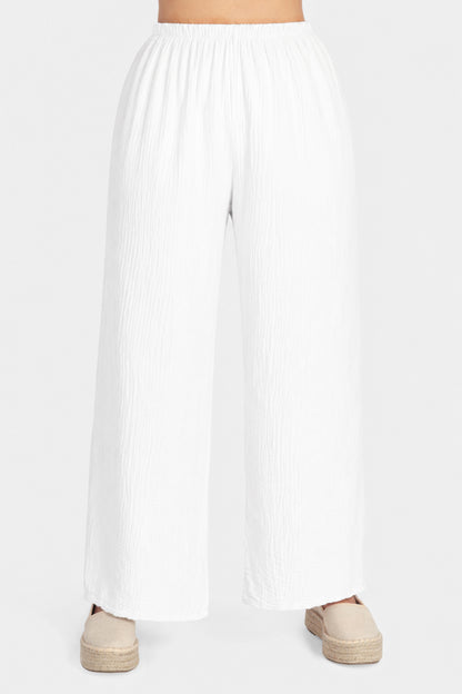 Straight Leg Textured Cotton Trousers