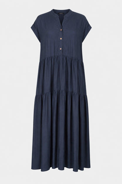 Tiered Button Neck Maxi Dress