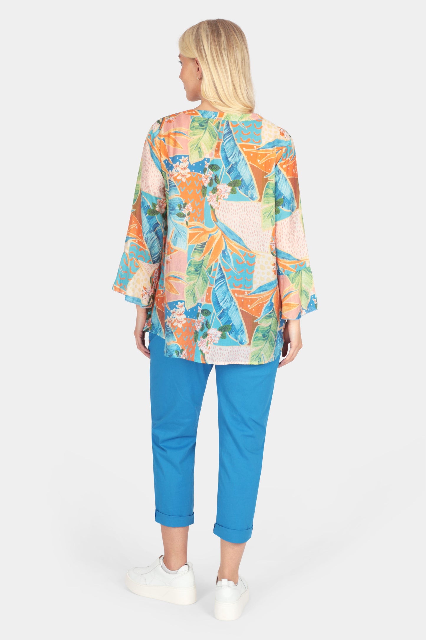 Tropical Art Print Bell Sleeve Shirt
