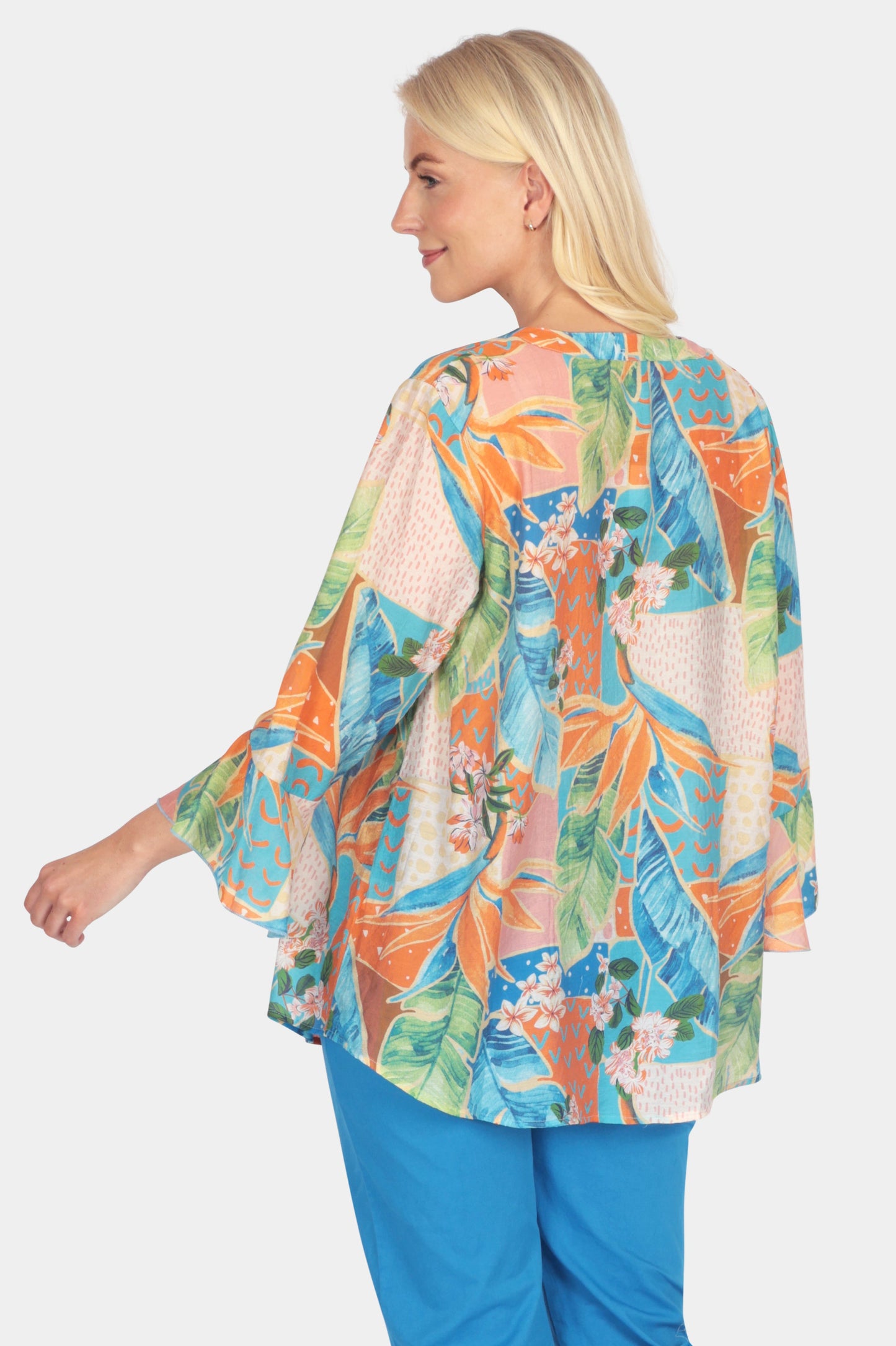 Tropical Art Print Bell Sleeve Shirt