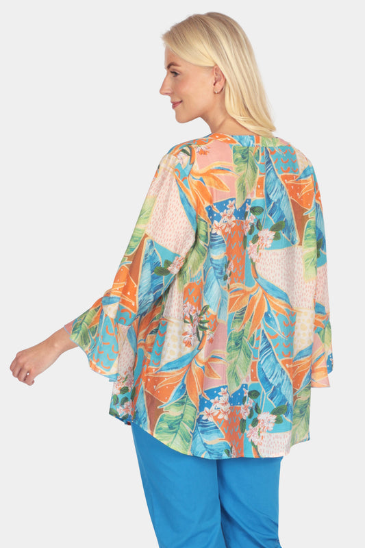 Tropical Art Print Bell Sleeve Shirt
