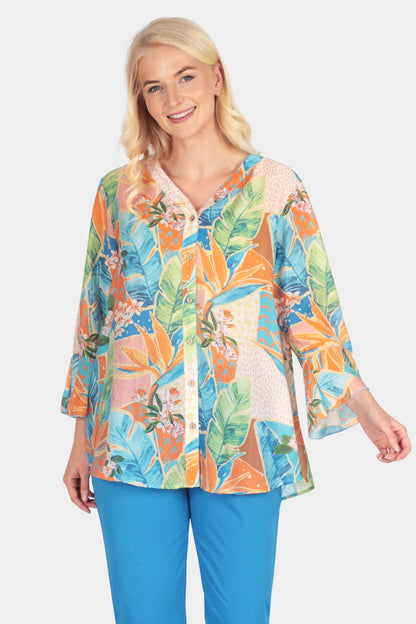Tropical Art Print Bell Sleeve Shirt