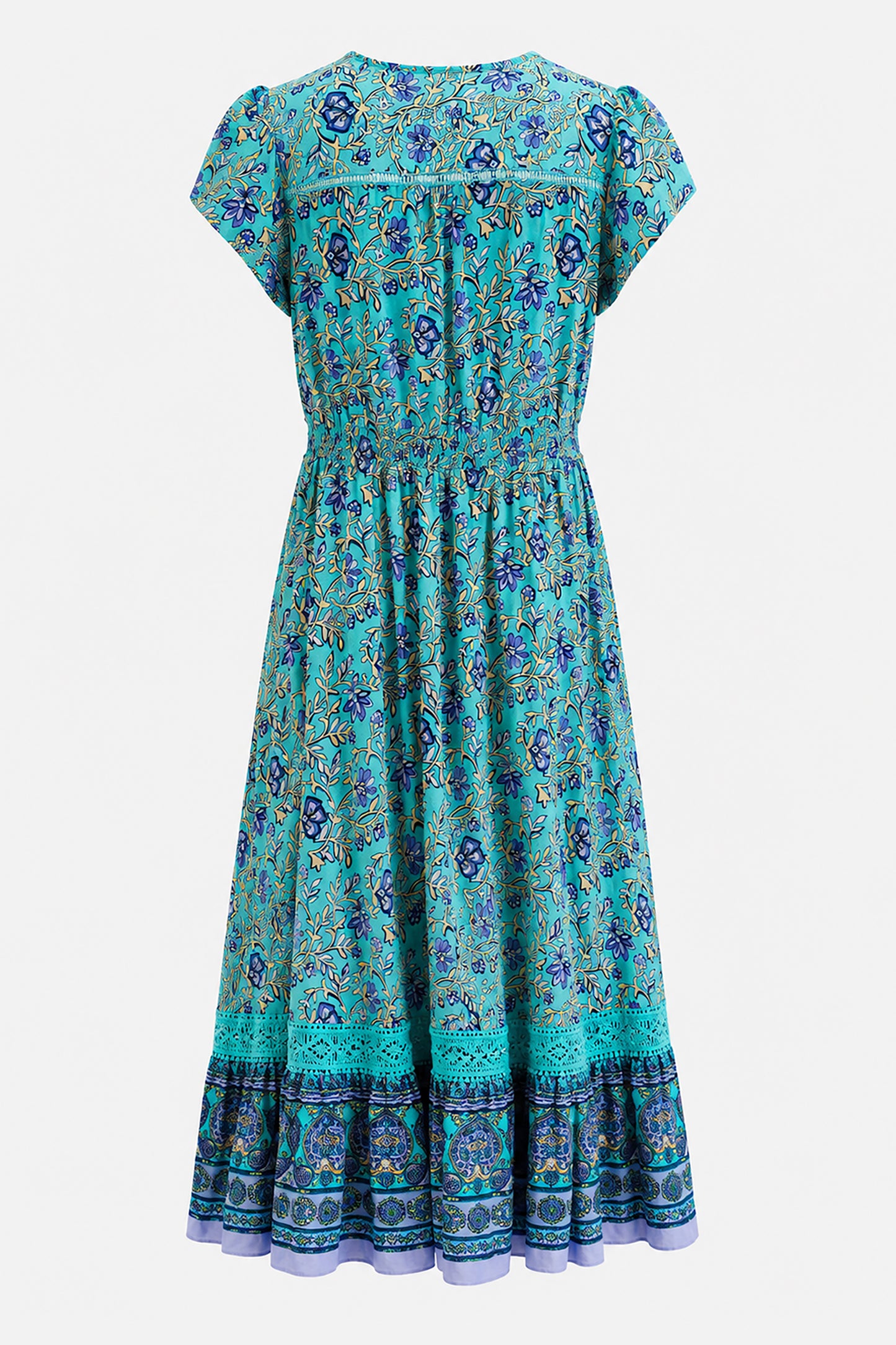 Lace Trim Button Front Midi Dress
