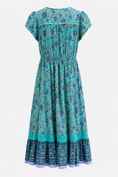 Lace Trim Button Front Midi Dress