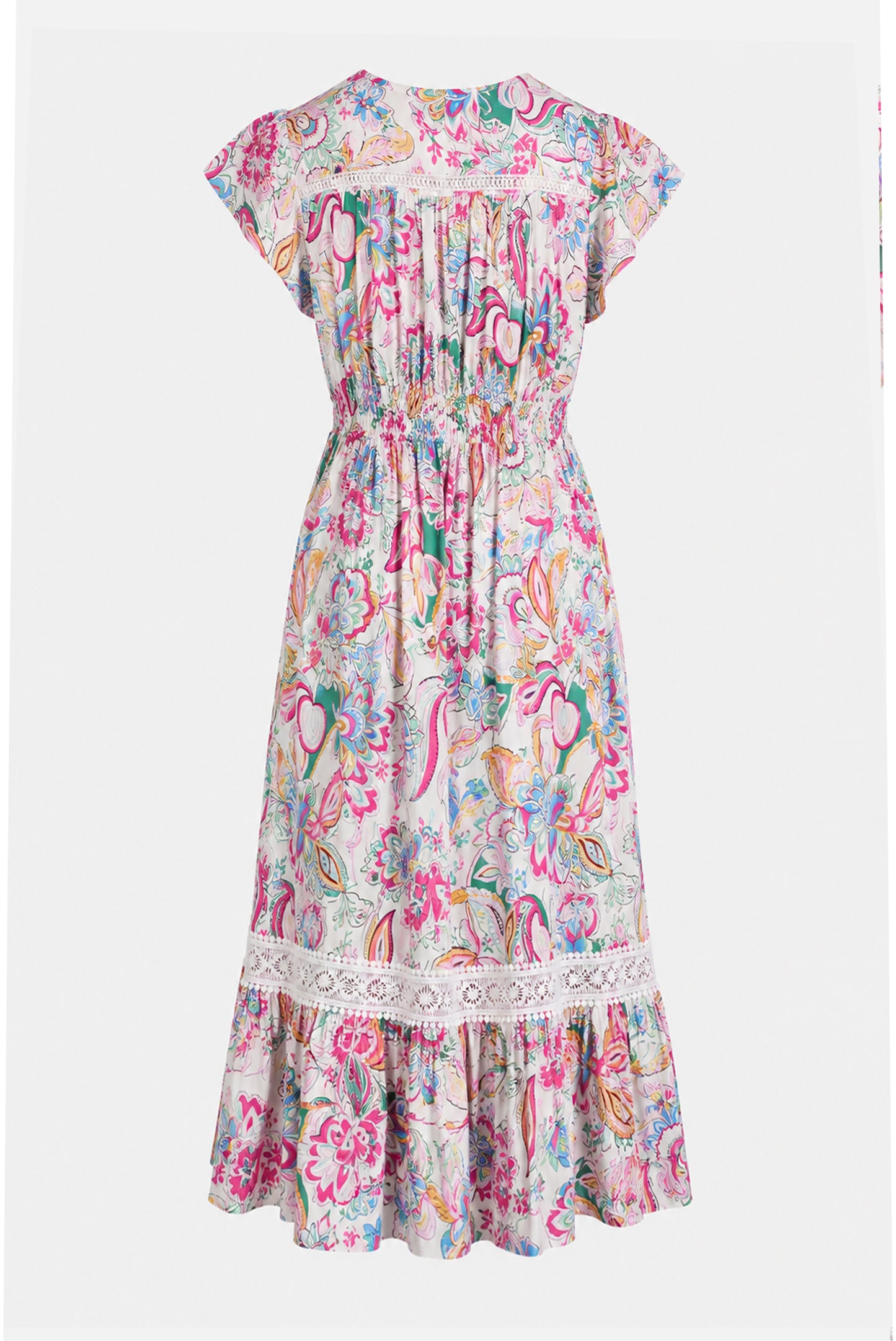 Lace Trim Button Front Midi Dress
