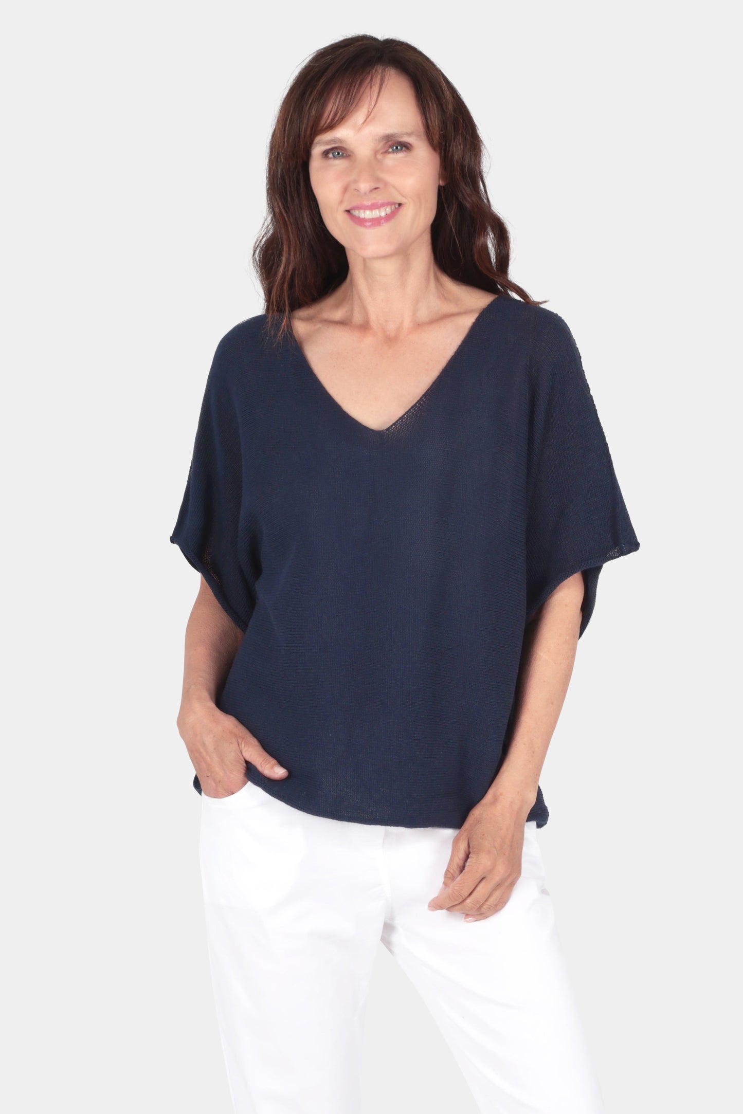 V Neck Cotton Knit Top