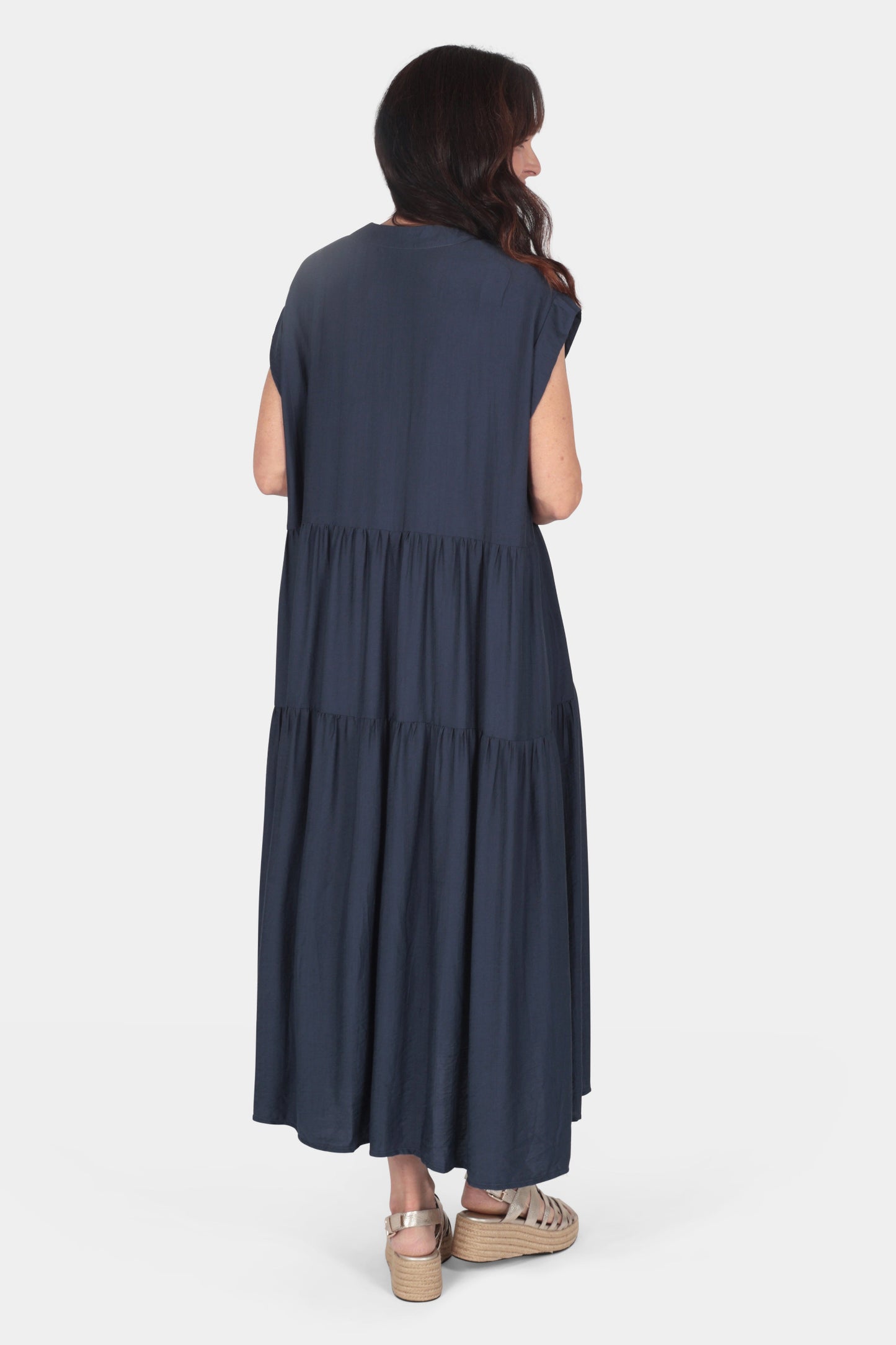 Tiered Button Neck Maxi Dress