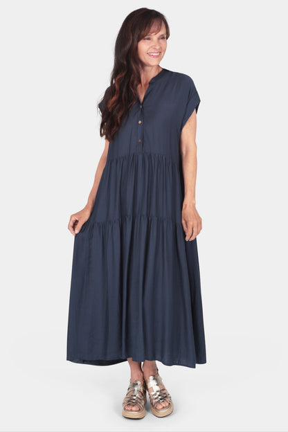 Tiered Button Neck Maxi Dress