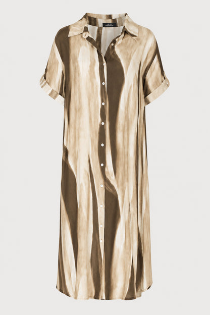 Wave Print Shirt Maxi Dress