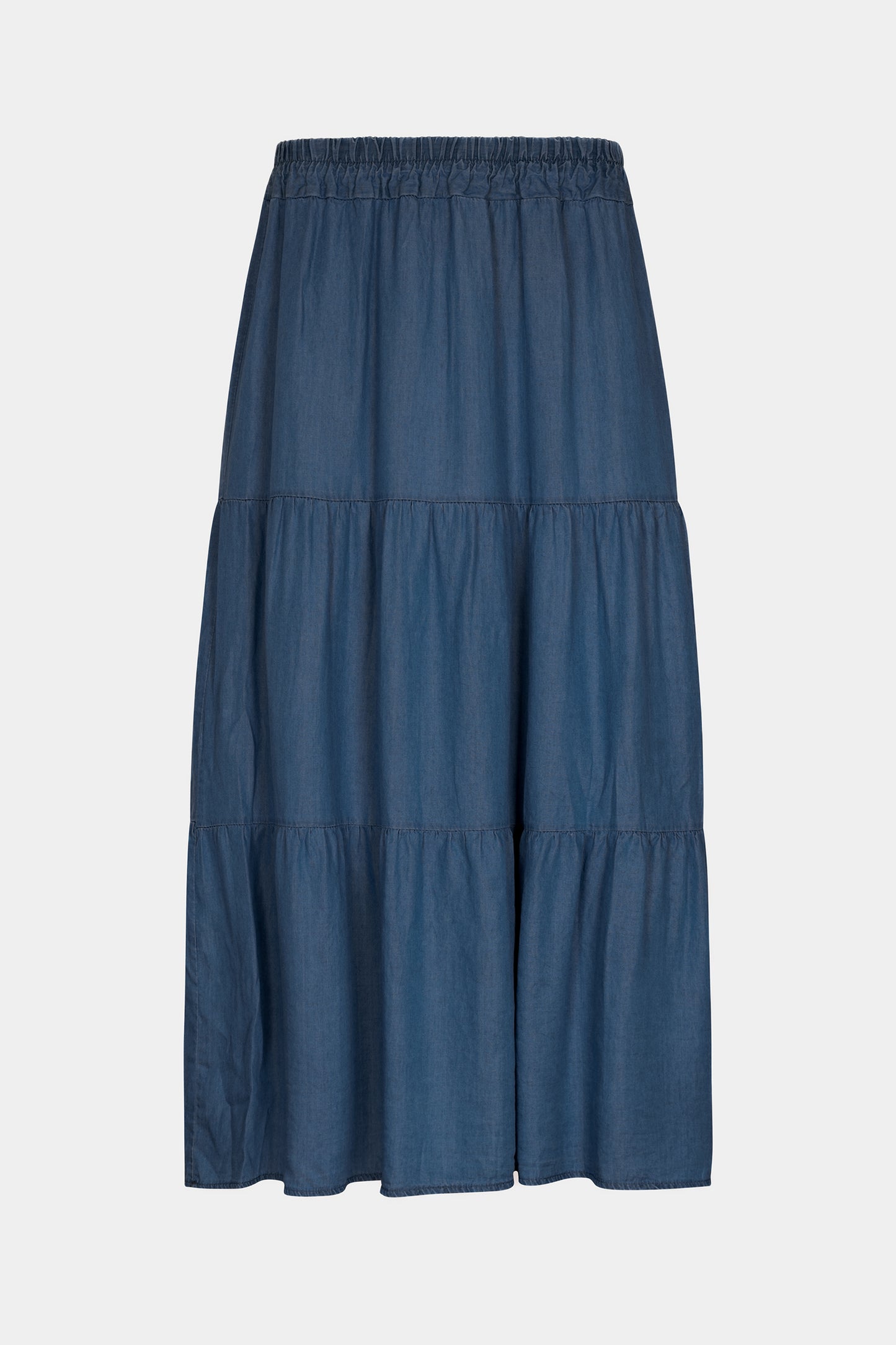 Denim Tiered Maxi Skirt