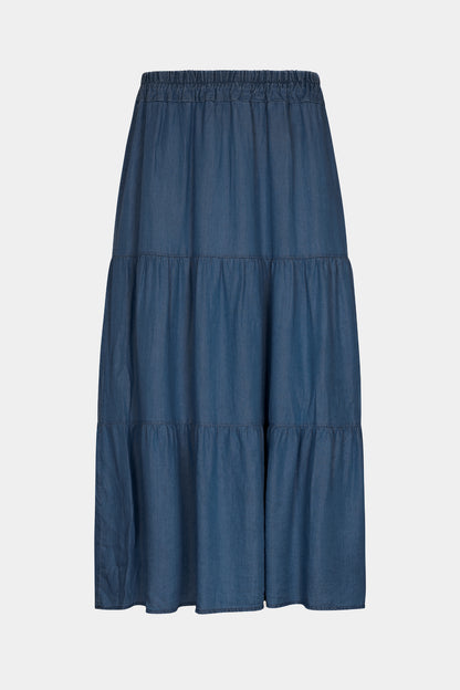 Denim Tiered Maxi Skirt