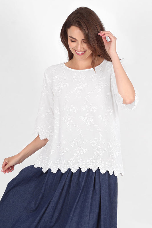 Floral Embroidery Cotton Top