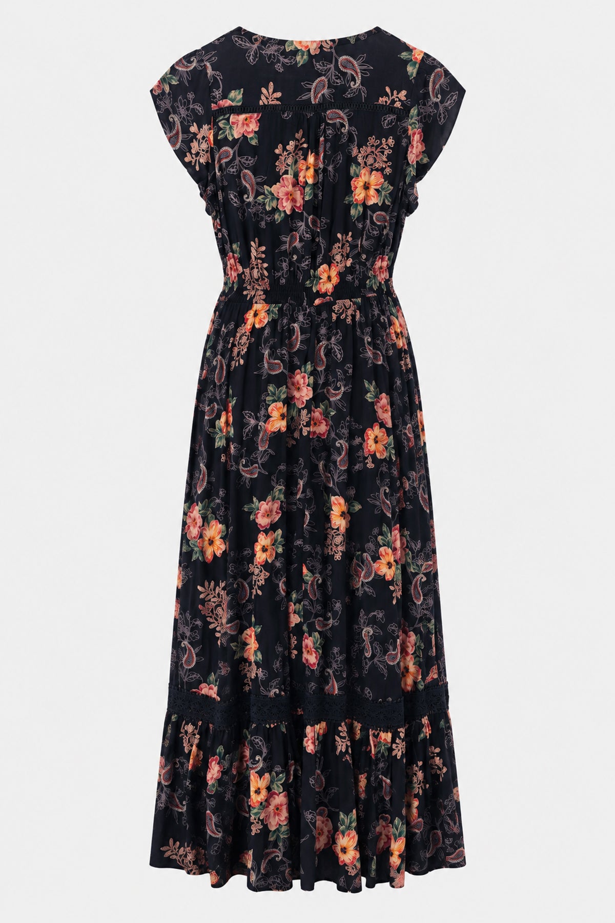 Lace Trim Button Front Maxi Dress