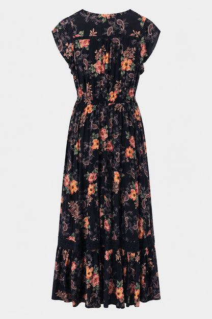 Lace Trim Button Front Maxi Dress