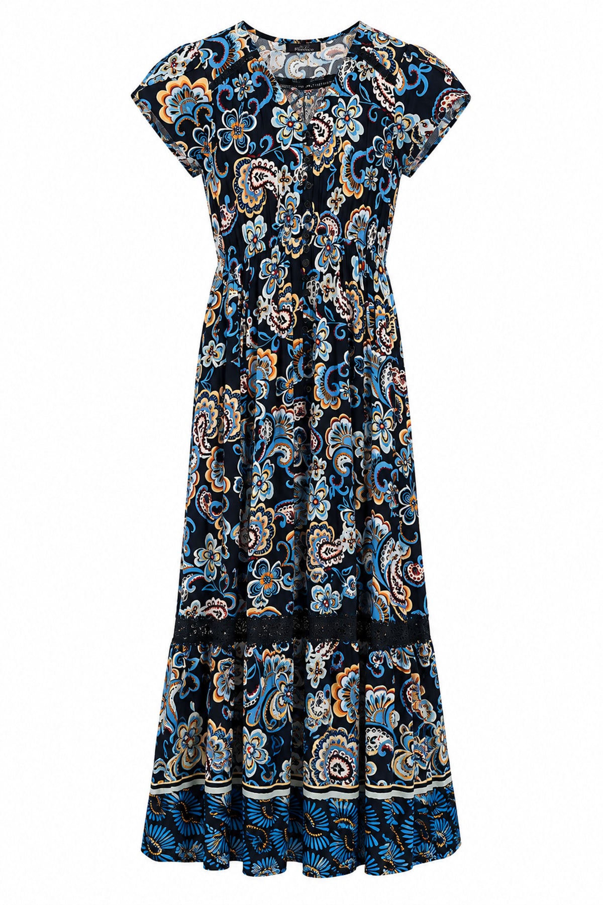 Lace Trim Button Front Maxi Dress