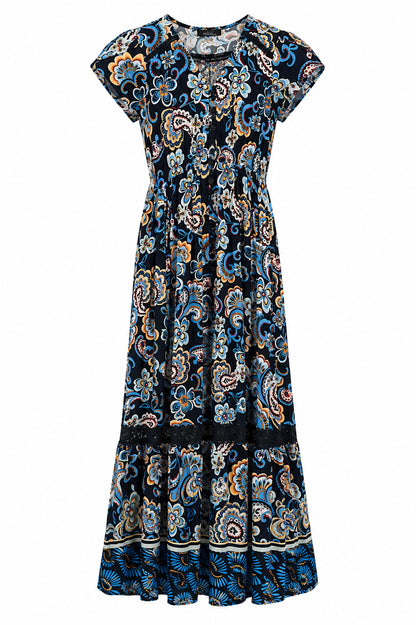 Lace Trim Button Front Maxi Dress