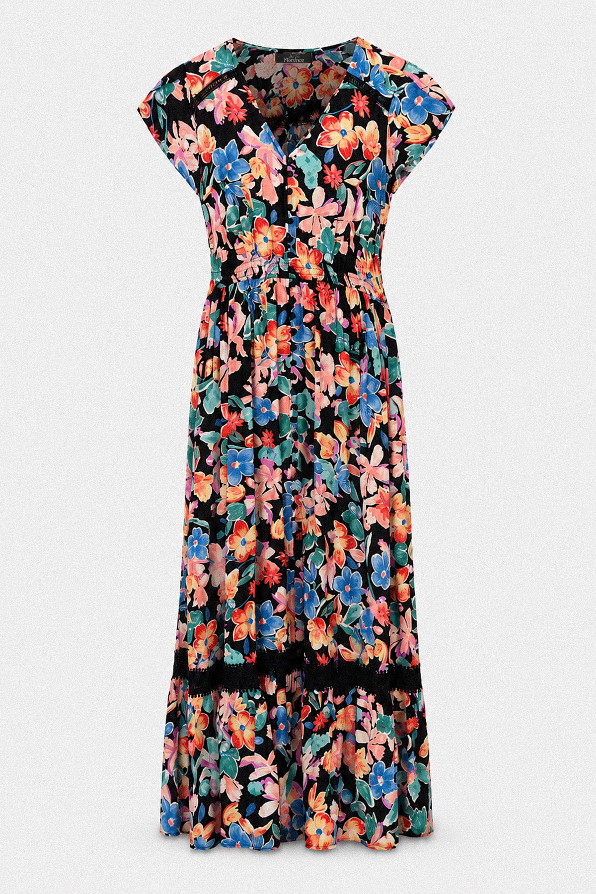 Lace Trim Button Front Maxi Dress