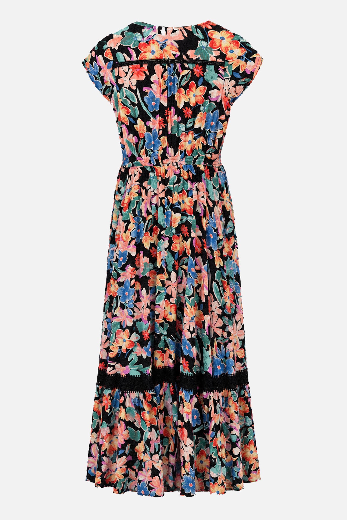 Lace Trim Button Front Maxi Dress