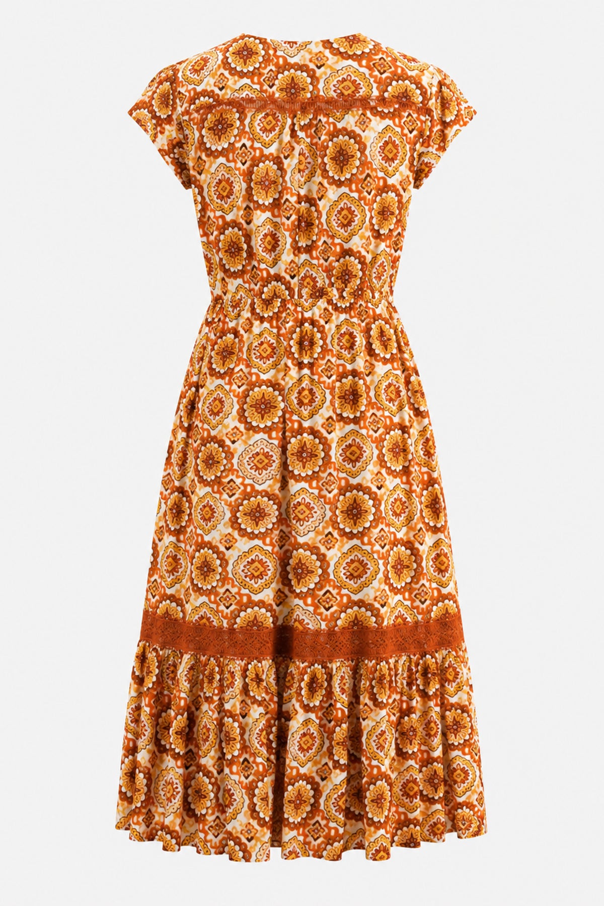 Lace Trim Button Front Midi Dress