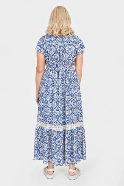 Lace Trim Button Front Maxi Dress