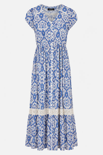 Lace Trim Button Front Maxi Dress
