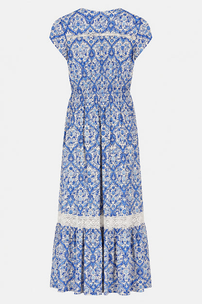 Lace Trim Button Front Maxi Dress