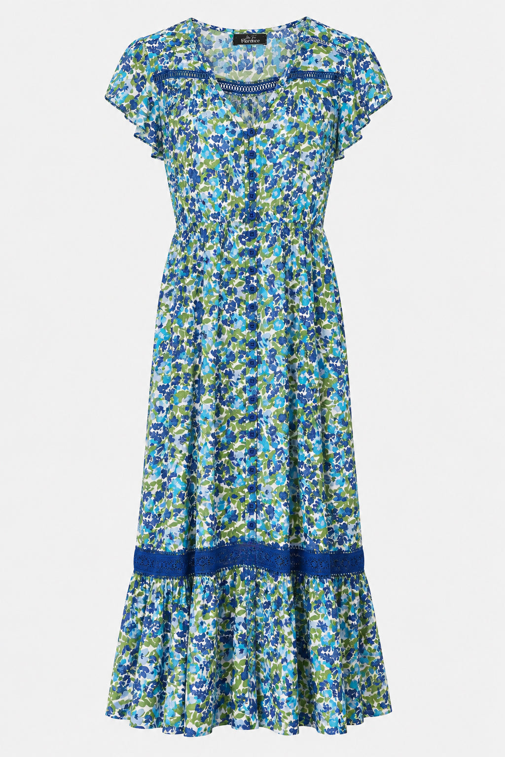Lace Trim Button Front Maxi Dress