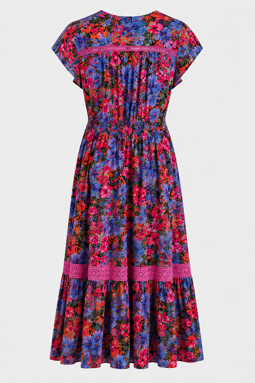 Lace Trim Button Front Midi Dress